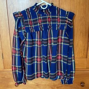 Sugarlips Navy Tartan Plaid Top NWT size Small from Social Threads